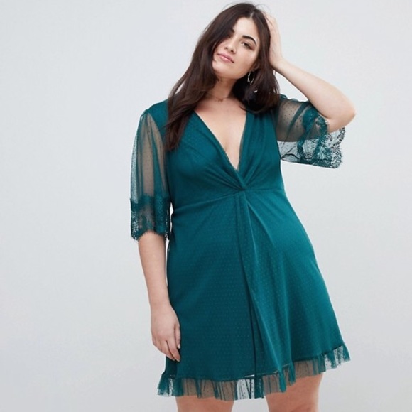 ASOS Curve Dresses & Skirts - ASOS CURVE Dobby Knot Lace Trim Mini Skater Dress